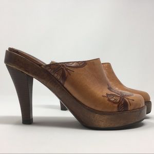 Butterfly Clog Mules Platform Wooden Heel